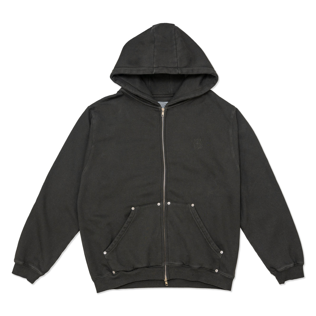 HDL MONOGRAM ZIP HOOD WASHED BLACK | HODDLE SKATEBOARDS