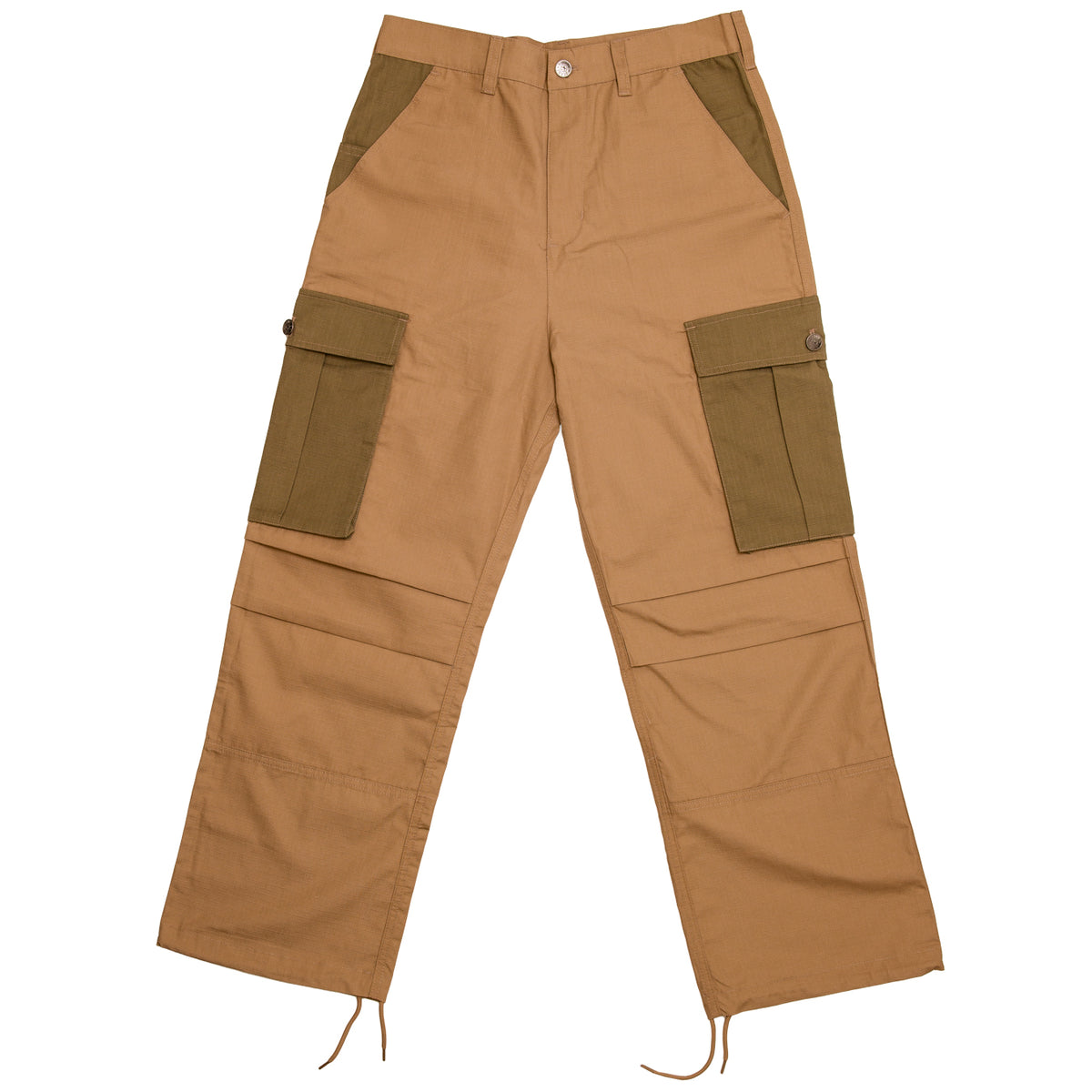 Vintage baggy cargo pants pleated pockets - Khaki / S