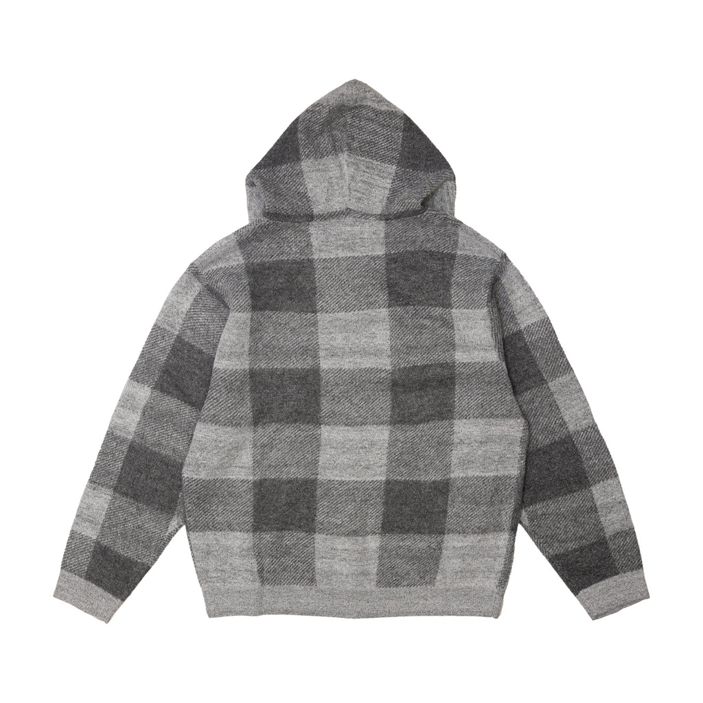 HODDLE MOHAIR CHECK ZIP UP HOOD GREY
