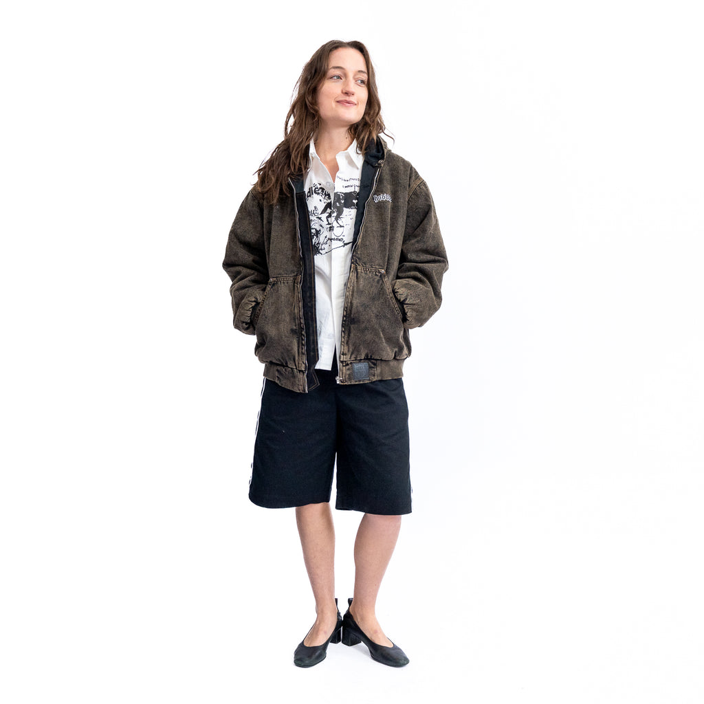 HDL HOODED QUILTED DENIM JACKET - BROWN WASH