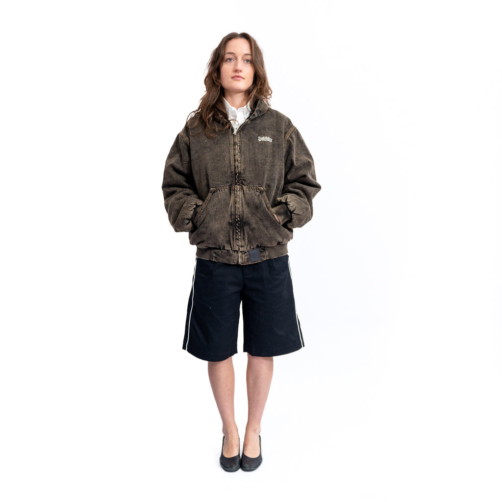 HDL HOODED QUILTED DENIM JACKET - BROWN WASH