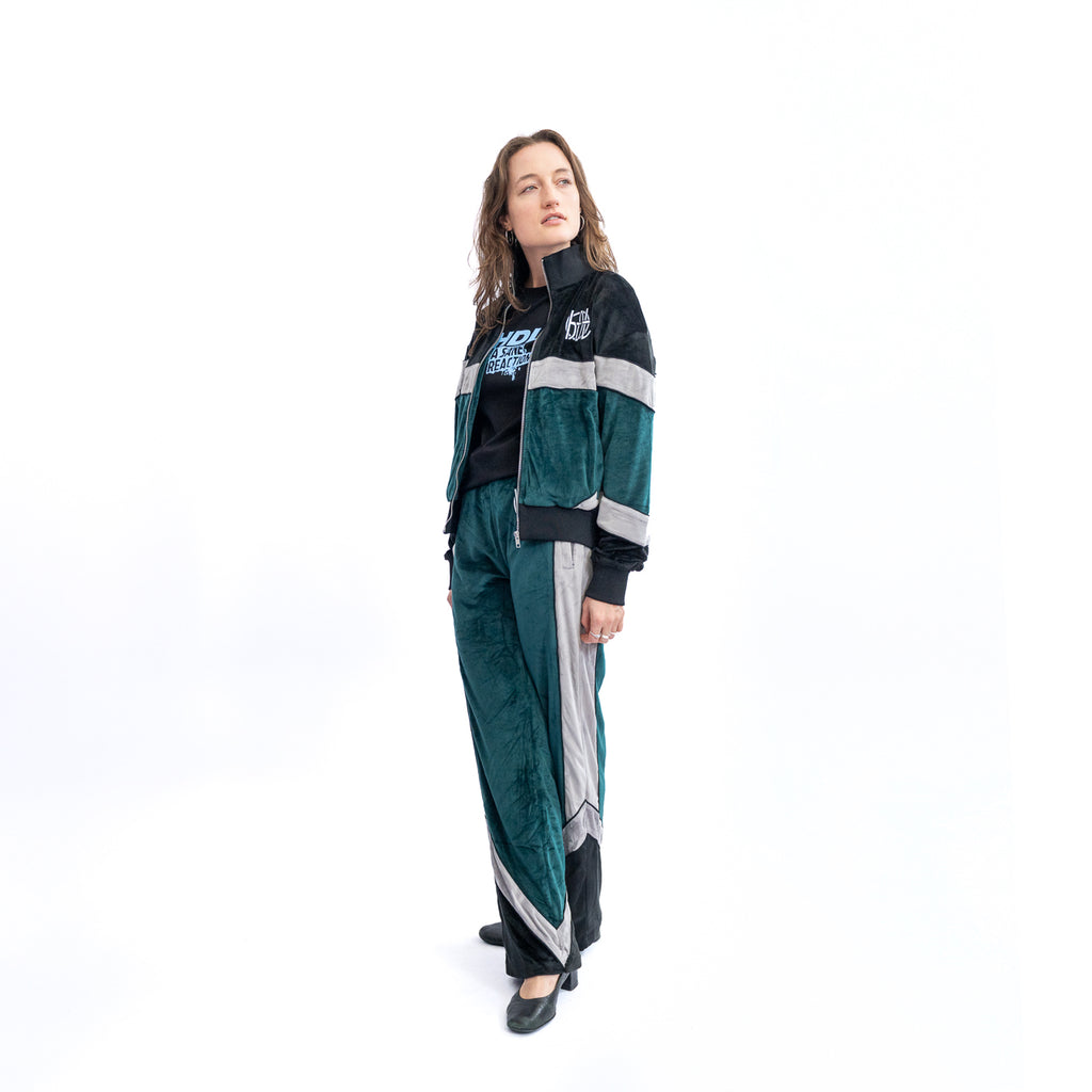 HDL VELOUR TRACK JACKET - GREEN/BLACK