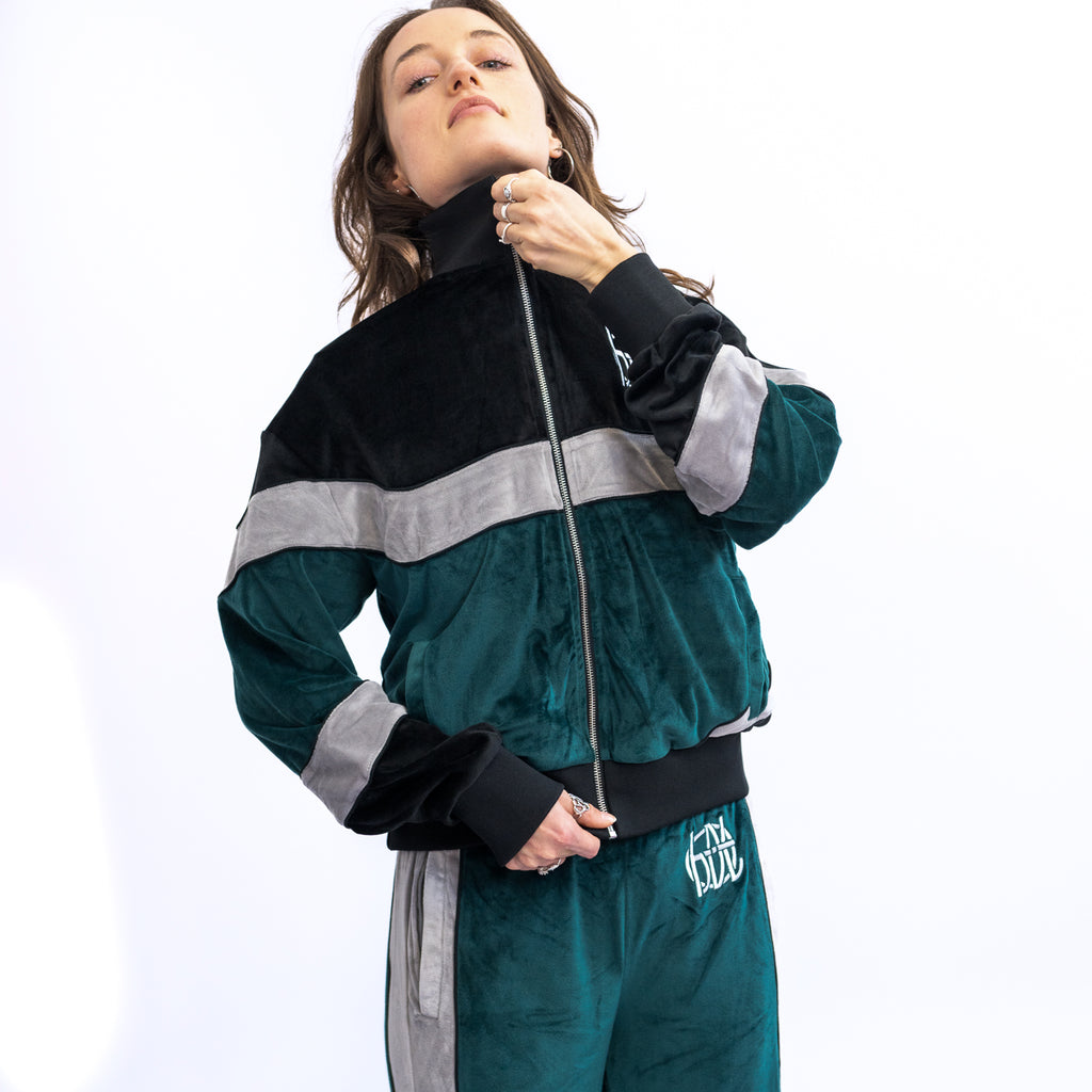 HDL VELOUR TRACK JACKET - GREEN/BLACK
