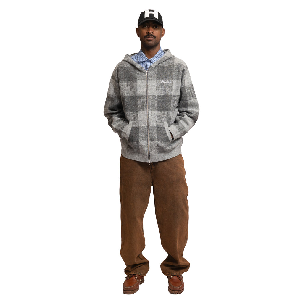 HODDLE MOHAIR CHECK ZIP UP HOOD GREY