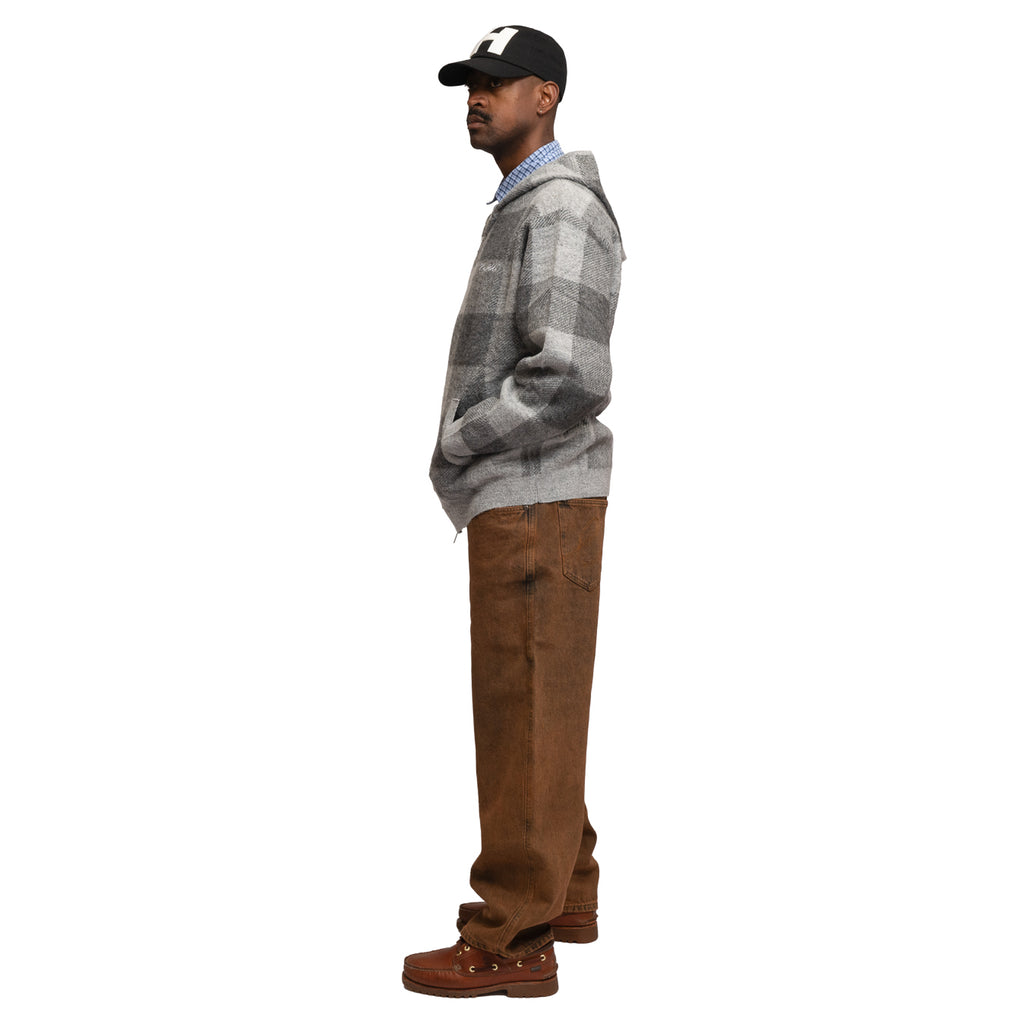 HODDLE MOHAIR CHECK ZIP UP HOOD GREY