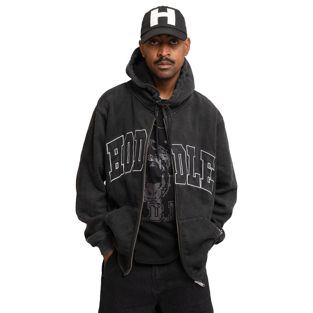 HODDLE ARCH LOGO ZIP HOOD BLACK