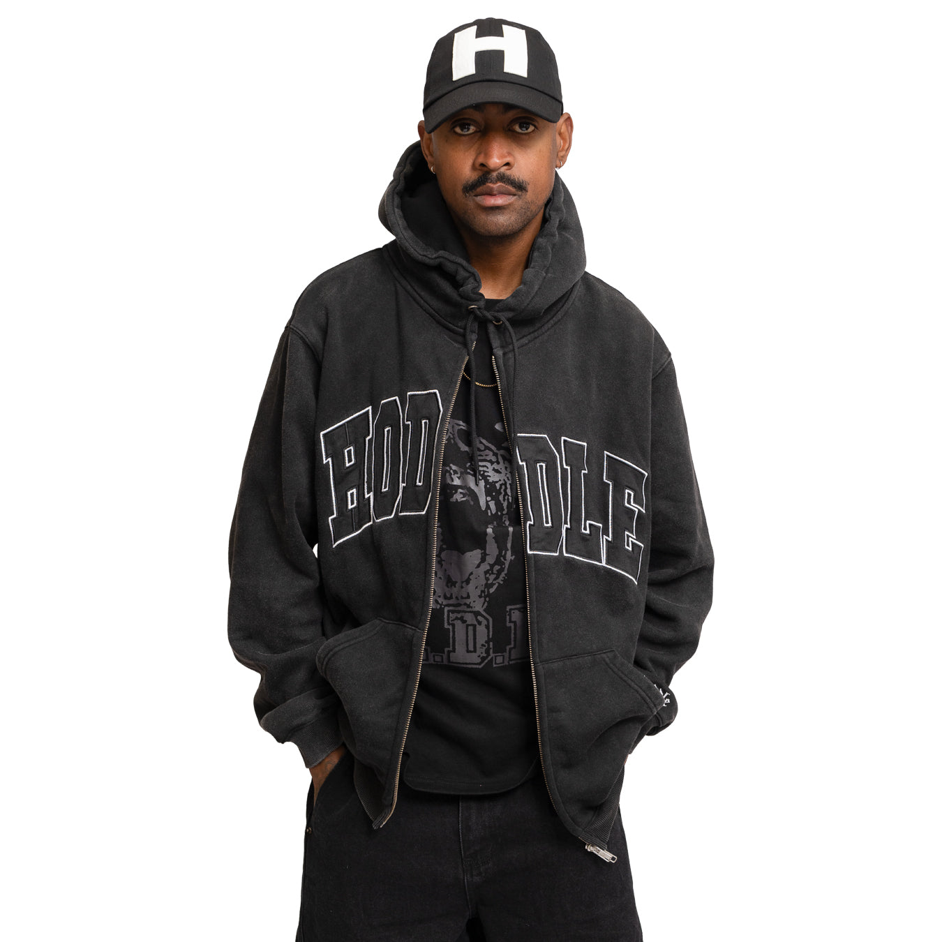 hoddle zip hoodie ホドルジップパーカー HODDLE Arch Logo Zip Up Hoodie Black ブラック フルジップ
