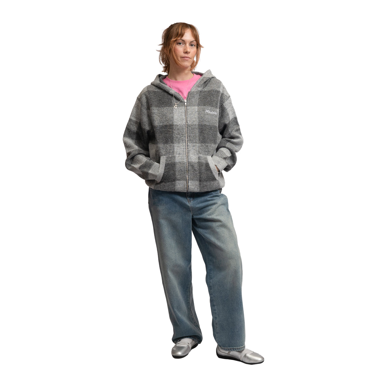 HODDLE MOHAIR CHECK ZIP UP HOOD GREY | HODDLE SKATEBOARDS