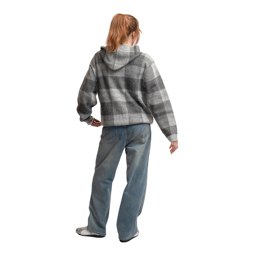 HODDLE MOHAIR CHECK ZIP UP HOOD GREY