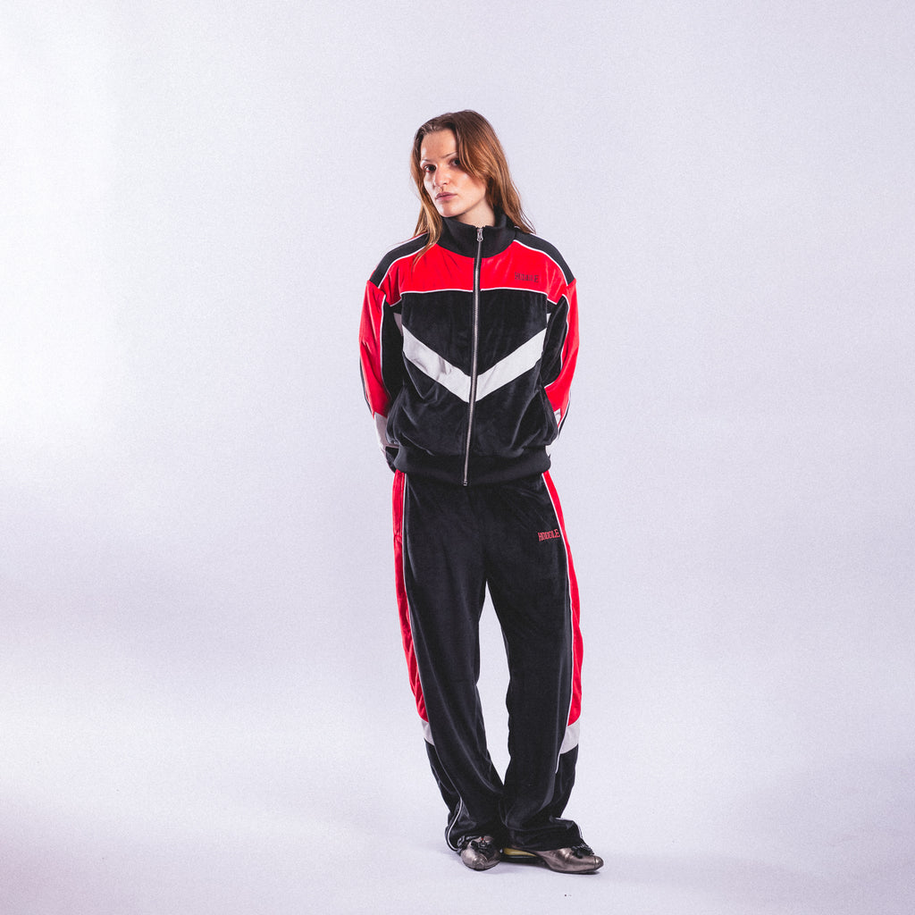 VELOUR TRACK PANTS BLACK / RED