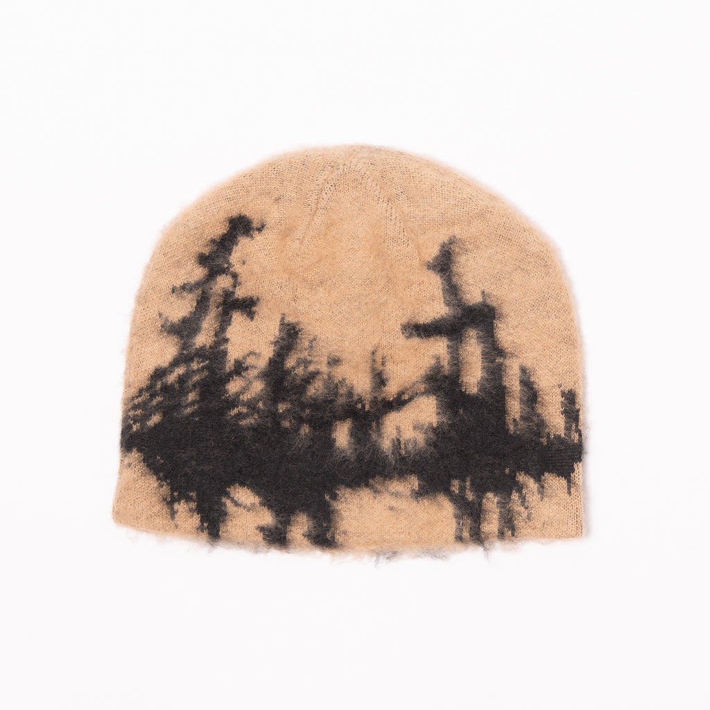 FAUX MOHAIR SKULL BEANIE TAN / BLACK