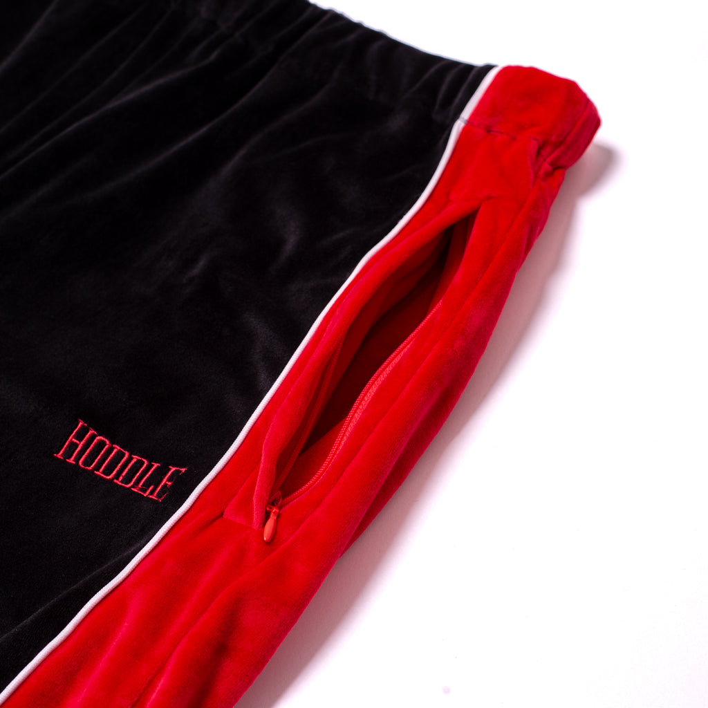 VELOUR TRACK PANTS BLACK / RED