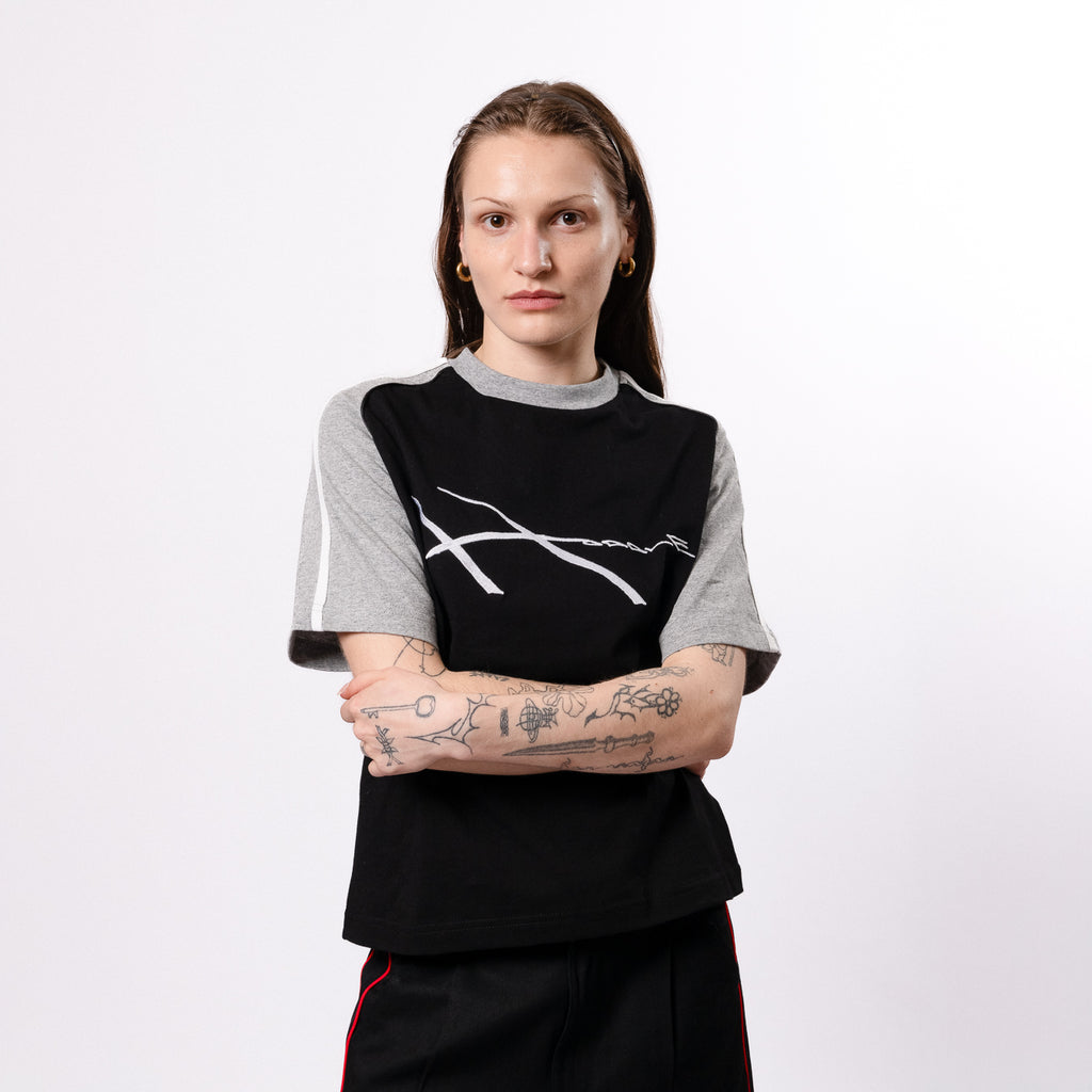 HODDLE WARPED JERSEY TEE - BLACK / GREY