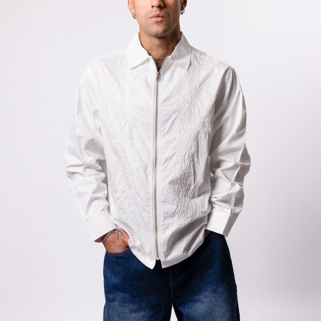 HODDLE THORN ZIP UP LONG SLEEVE SHIRT - WHITE